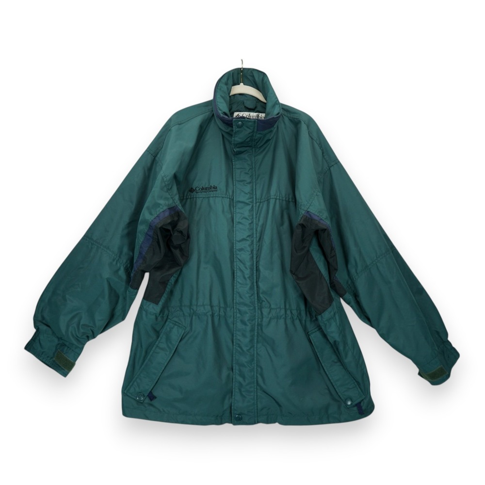 Vintage Columbia Long's Peak Men's Jacket Green Full Zip With Hood Large EUC
